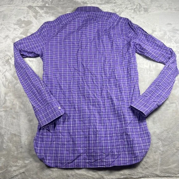 Ralph Lauren Purple Label Mens 15.5 Dress Shirt Purple Plaid Tailored Fit Italy